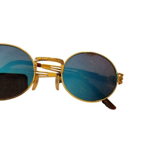 Gold Frame Blue Lens Fashion Sunglasses UV400 - Picture 9 of 10